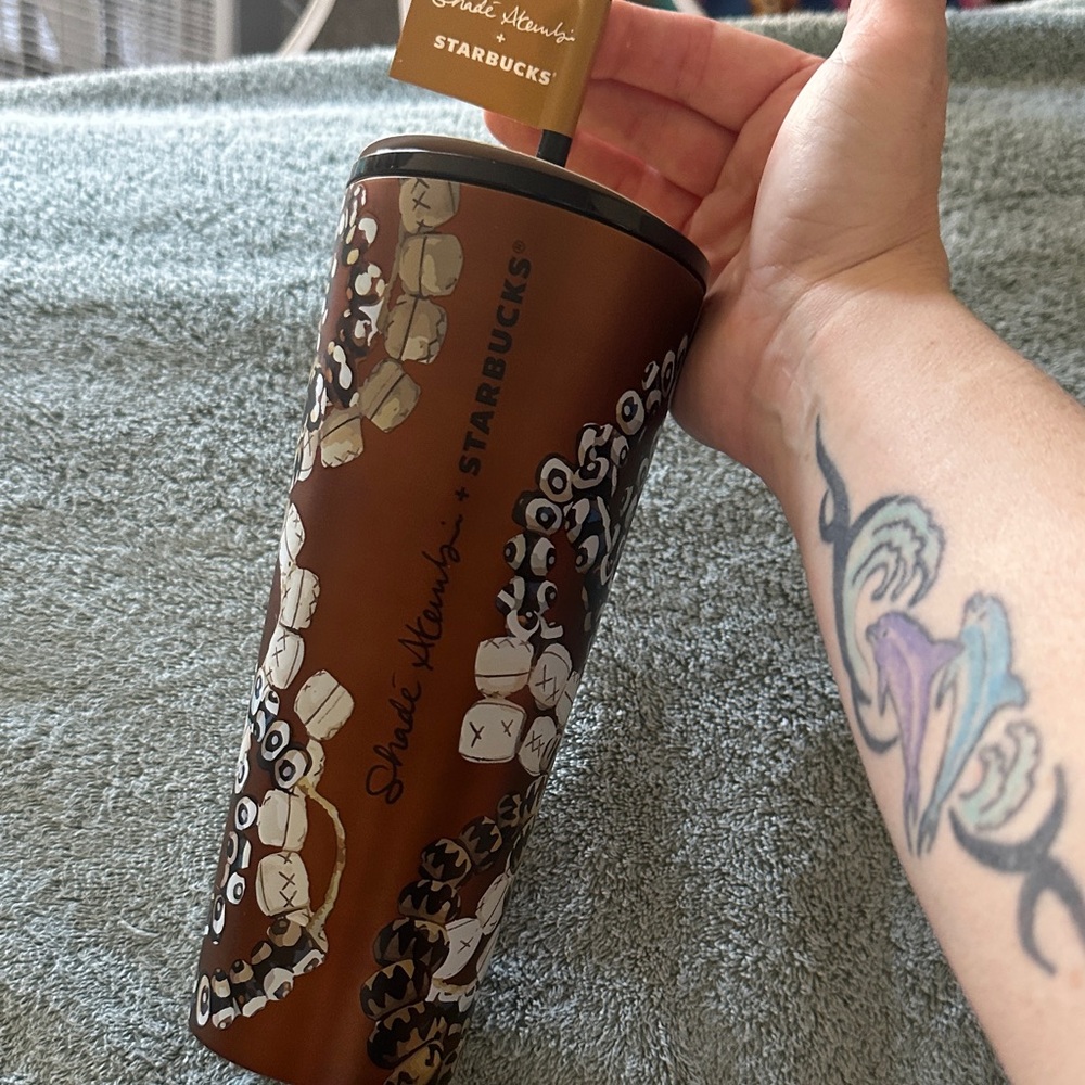 Starbucks 24oz Brown and Cream Patterned Stainless Tumbler